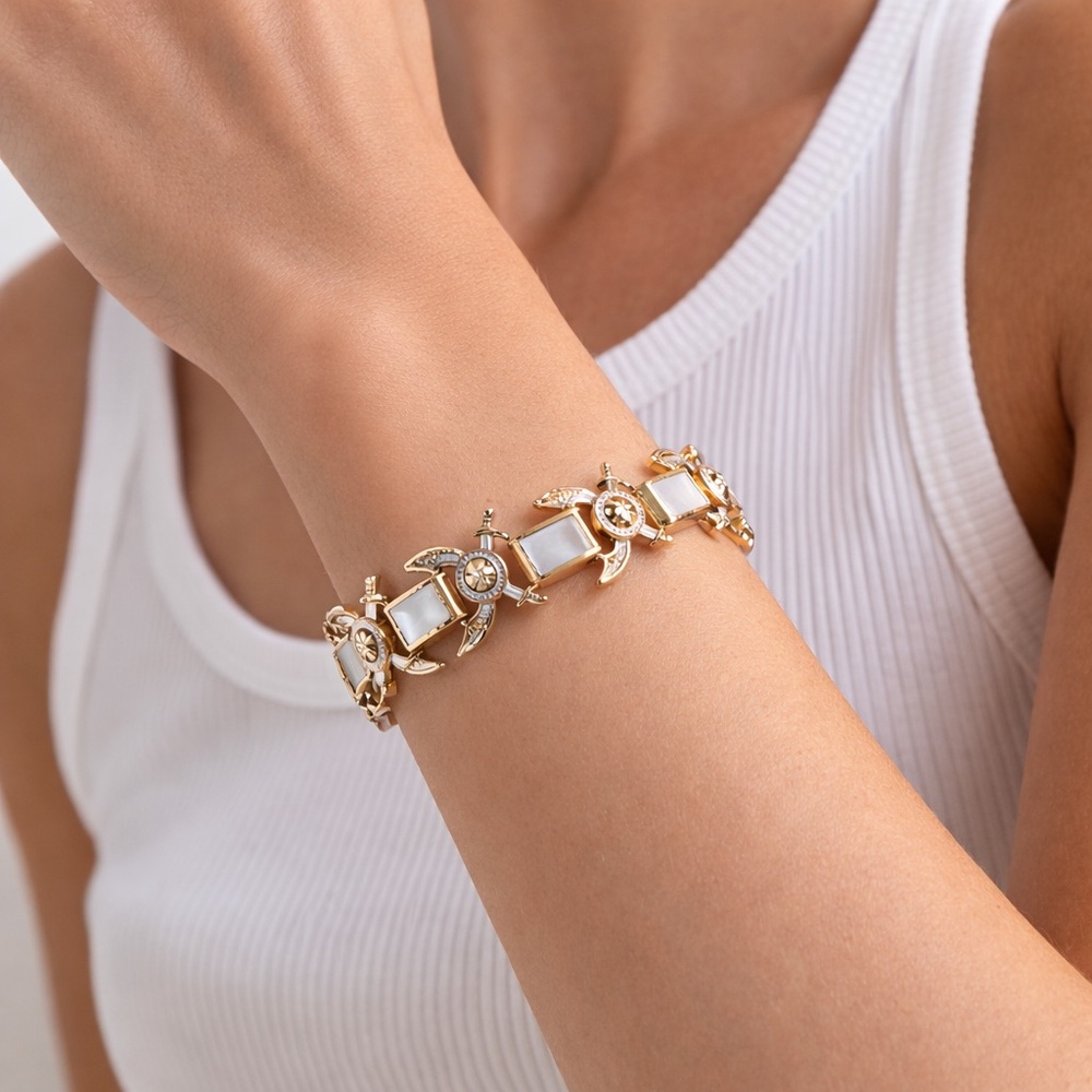 VINTAGE Medieval Revival Sword Link Bracelet Gold Tone